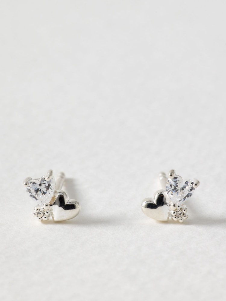 Oliver Bonas Silver Estelle Heart Cluster Silver Stud Earrings - Image 1 of 3 Oliver Bonas Silver Estelle Heart Cluster Silver Stud Earrings - Image 1 of 3