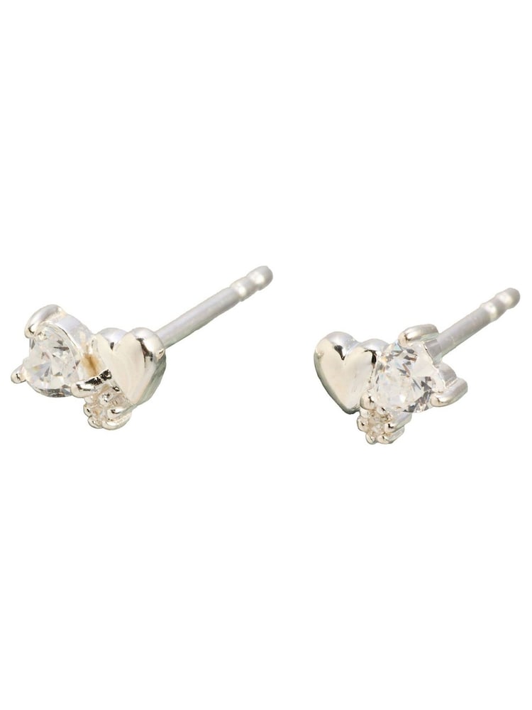 Oliver Bonas Silver Estelle Heart Cluster Silver Stud Earrings - Image 2 of 3 Oliver Bonas Silver Estelle Heart Cluster Silver Stud Earrings - Image 2 of 3