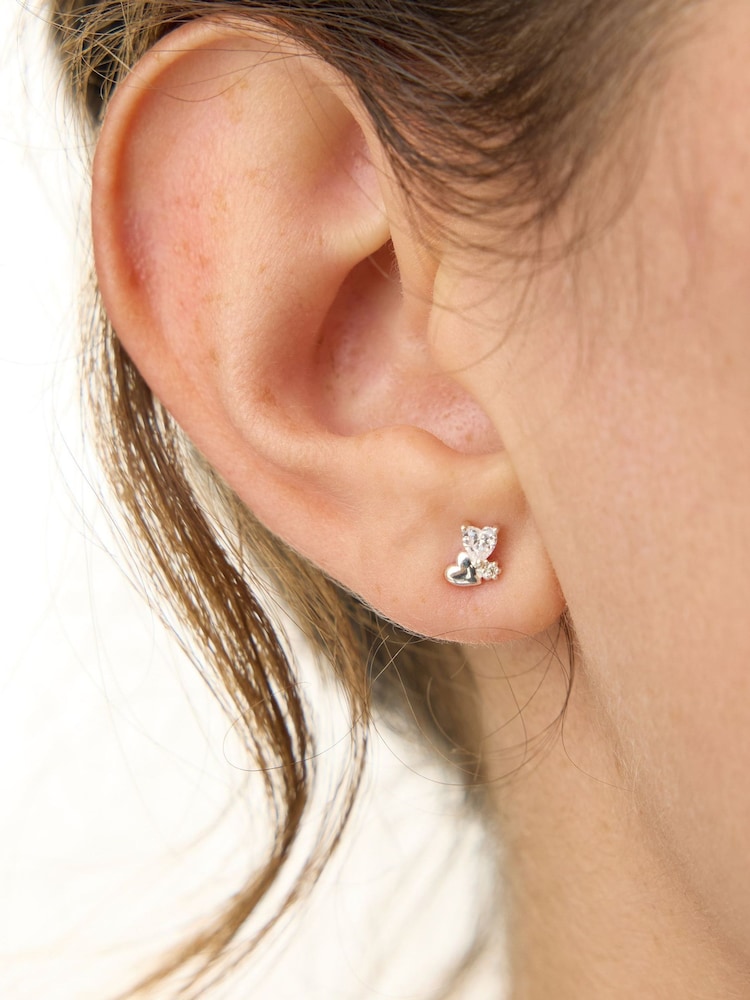 Oliver Bonas Silver Estelle Heart Cluster Silver Stud Earrings - Image 3 of 3 Oliver Bonas Silver Estelle Heart Cluster Silver Stud Earrings - Image 3 of 3