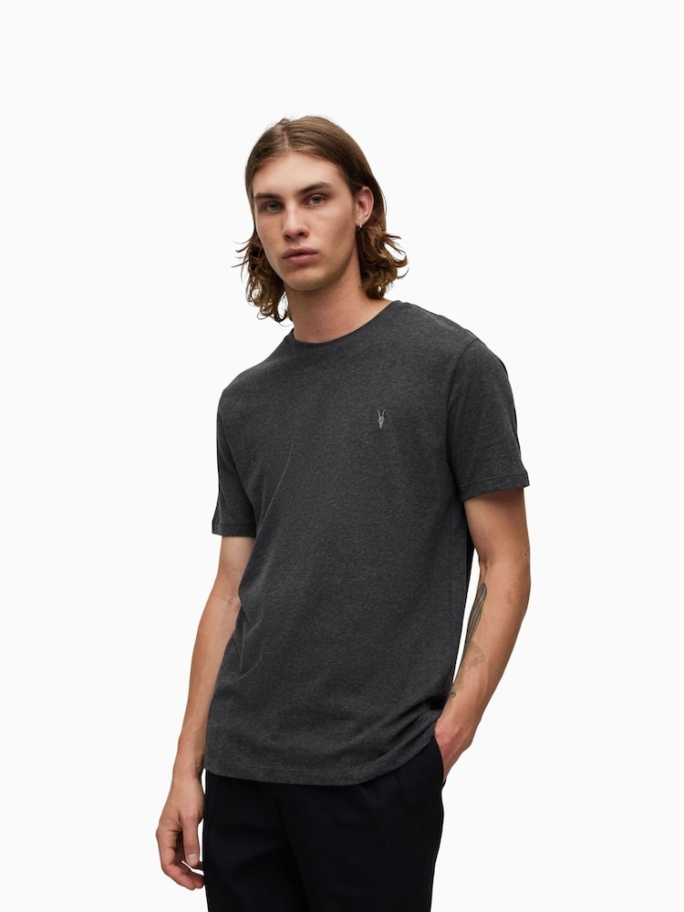 AllSaints Grey Marl 100% Cotton Brace Crew T-Shirt - Image 1 of 6