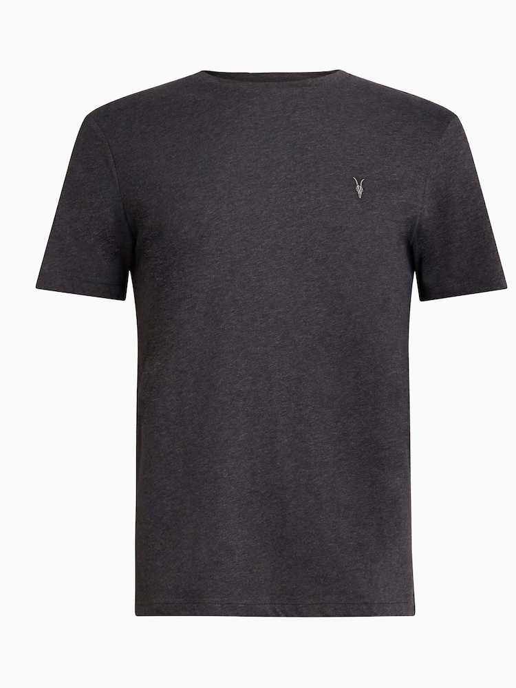AllSaints Grey Marl 100% Cotton Brace Crew T-Shirt - Image 6 of 6