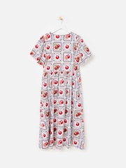 Oliver Bonas White Pomegranate Print V-Neck Puff Sleeve Midi Dress - Image 4 of 7