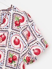 Oliver Bonas White Pomegranate Print V-Neck Puff Sleeve Midi Dress - Image 6 of 7