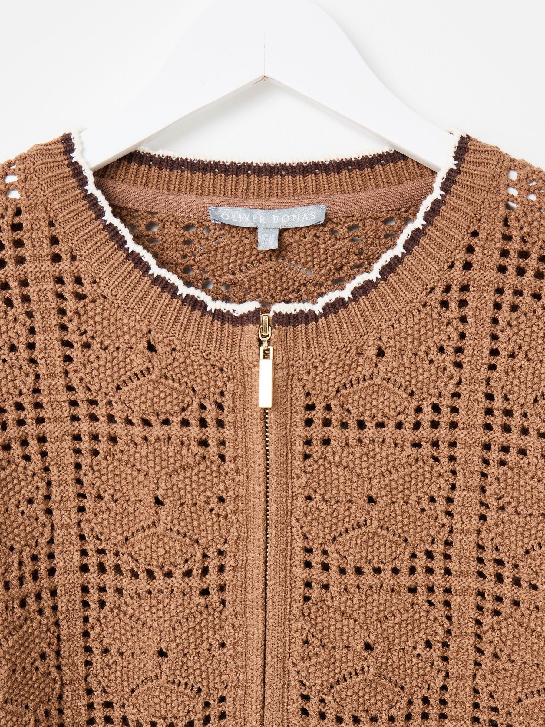 Buy Oliver Bonas Brown Mocha Brown Crochet Zip Up Bomber Jacket