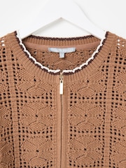 Oliver Bonas Brown Mocha Brown Crochet Zip Up Bomber Jacket - Image 5 of 8