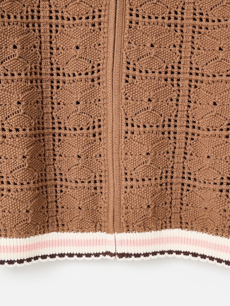 Oliver Bonas Brown Mocha Brown Crochet Zip Up Bomber Jacket - Image 8 of 8