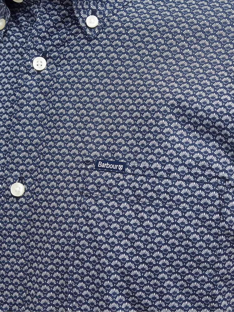 Barbour® Navy Shell Print Short Sleeve 100% Cotton Shirt - Image 6 of 6
