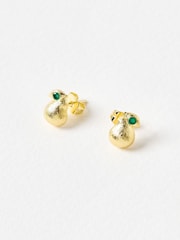 Oliver Bonas Gold Penny Pear Green Onyx Inlay Brushed Gold Plated Stud Earrings - Image 2 of 4