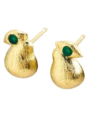 Oliver Bonas Gold Penny Pear Green Onyx Inlay Brushed Gold Plated Stud Earrings - Image 3 of 4
