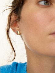 Oliver Bonas Gold Penny Pear Green Onyx Inlay Brushed Gold Plated Stud Earrings - Image 4 of 4