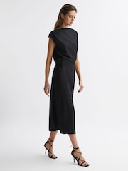 Reiss Black Paloma Premium Linen Blend Open-Back Midi Dress - Image 1 of 5