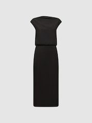 Reiss Black Paloma Premium Linen Blend Open-Back Midi Dress - Image 2 of 5