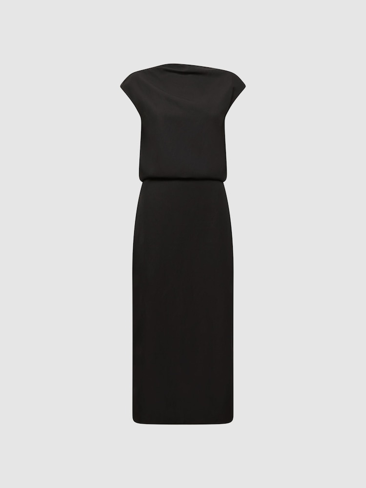 Reiss Black Paloma Premium Linen Blend Open-Back Midi Dress - Image 2 of 5