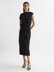 Reiss Black Paloma Premium Linen Blend Open-Back Midi Dress - Image 3 of 5