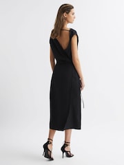 Reiss Black Paloma Premium Linen Blend Open-Back Midi Dress - Image 5 of 5