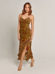 Rare London Green Asymmetric Devore Maxi Dress - Image 2 of 5