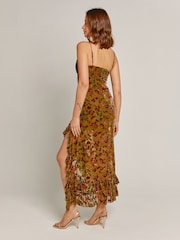 Rare London Green Asymmetric Devore Maxi Dress - Image 3 of 5