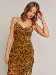 Rare London Green Asymmetric Devore Maxi Dress - Image 4 of 5