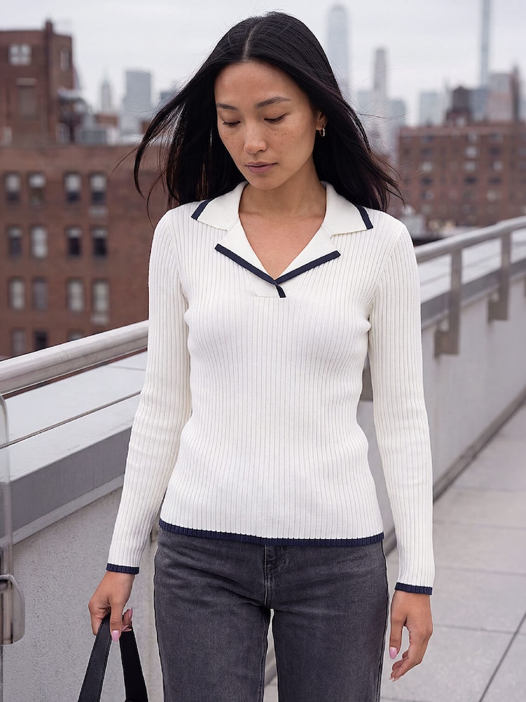 Ақ - Roman Tipping Rib Henley блузкасы - 4суретінің 1 суреті