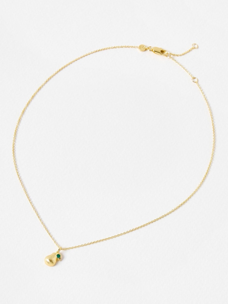 Oliver Bonas Gold Tone Penny Pear Green Onyx Charm Brushed Plated Pendant Necklace - Image 1 of 5