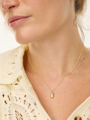 Oliver Bonas Gold Tone Penny Pear Green Onyx Charm Brushed Plated Pendant Necklace - Image 5 of 5