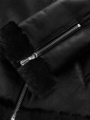 Black Real Leather Aviator Jacket - Image 10 of 12