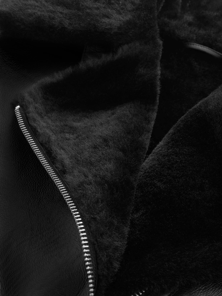 Black Real Leather Aviator Jacket - Image 12 of 12