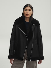 Black Real Leather Aviator Jacket - Image 2 of 12