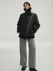 Black Real Leather Aviator Jacket - Image 4 of 12