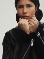 Black Real Leather Aviator Jacket - Image 6 of 12