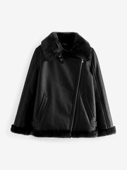 Black Real Leather Aviator Jacket - Image 7 of 12