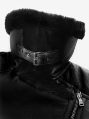Black Real Leather Aviator Jacket - Image 8 of 12