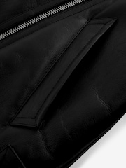 Black Real Leather Aviator Jacket - Image 9 of 12