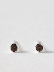 Oliver Bonas Brown Nina Brown Stone Silver Stud Earrings - Image 1 of 3