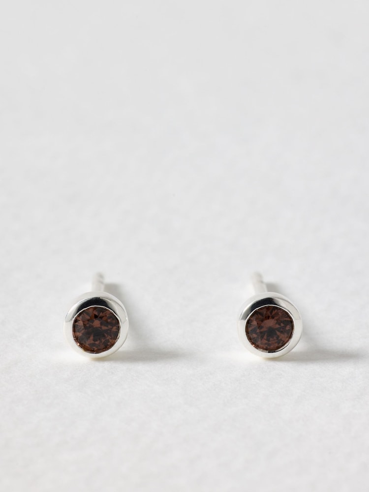 Oliver Bonas Brown Nina Brown Stone Silver Stud Earrings - Image 1 of 3 Oliver Bonas Brown Nina Brown Stone Silver Stud Earrings - Image 1 of 3