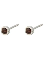 Oliver Bonas Brown Nina Brown Stone Silver Stud Earrings - Image 2 of 3