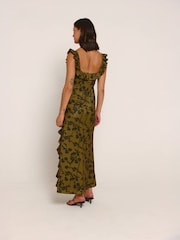 Rare London Green Ruffle Side Split Maxi Dress - Image 2 of 4