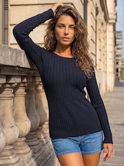 Roman Blue Soft Ribbed Knit Top - Image 1 of 4