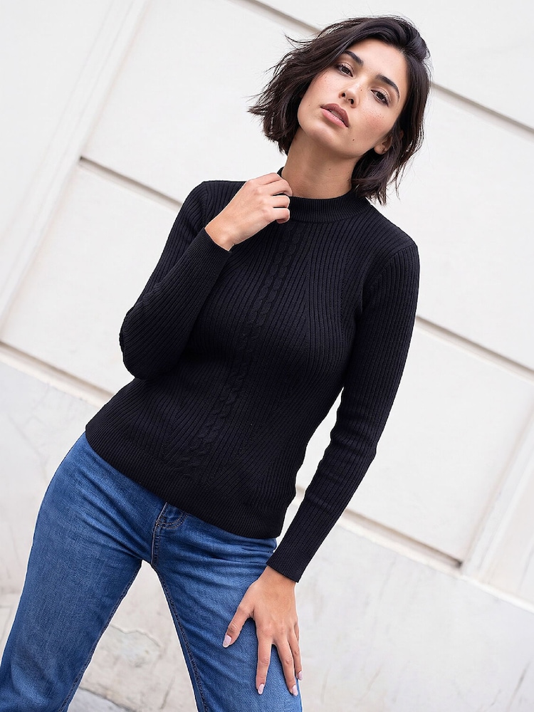 Roman Black Petite Cable Knit Jumper - Image 1 of 4 Roman Black Petite Cable Knit Jumper - Image 1 of 4