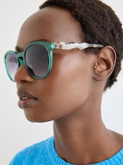 Oliver Bonas Green Tort Wavy Arm Preppy Sunglasses - Image 1 of 6