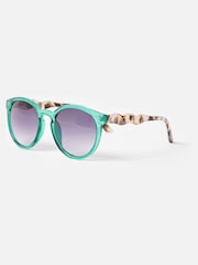 Oliver Bonas Green Tort Wavy Arm Preppy Sunglasses - Image 3 of 6