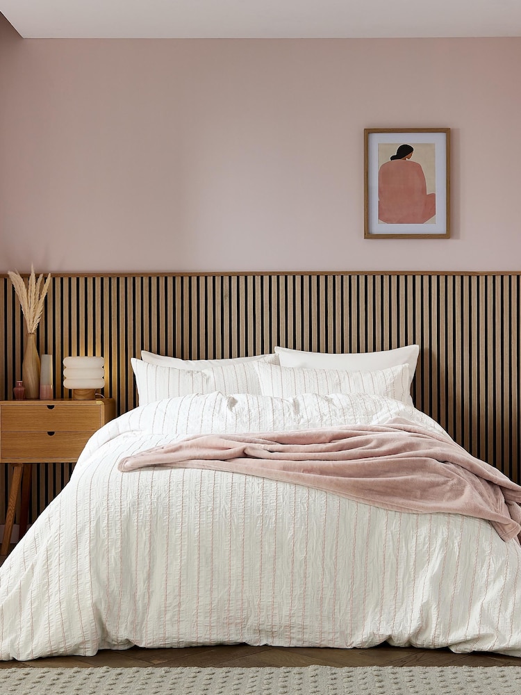 Helena Springfield Pink Waffle Stripe Cotton Rich Cover Set - Image 1 of 5