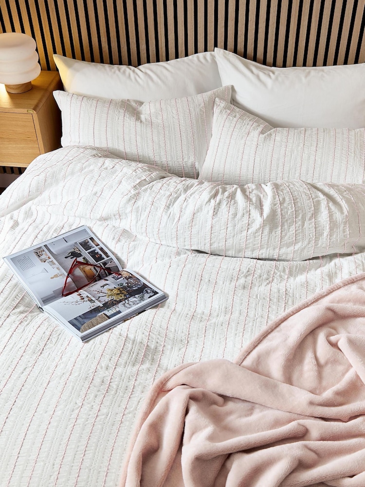 Helena Springfield Pink Waffle Stripe Cotton Rich Cover Set - Image 2 of 5