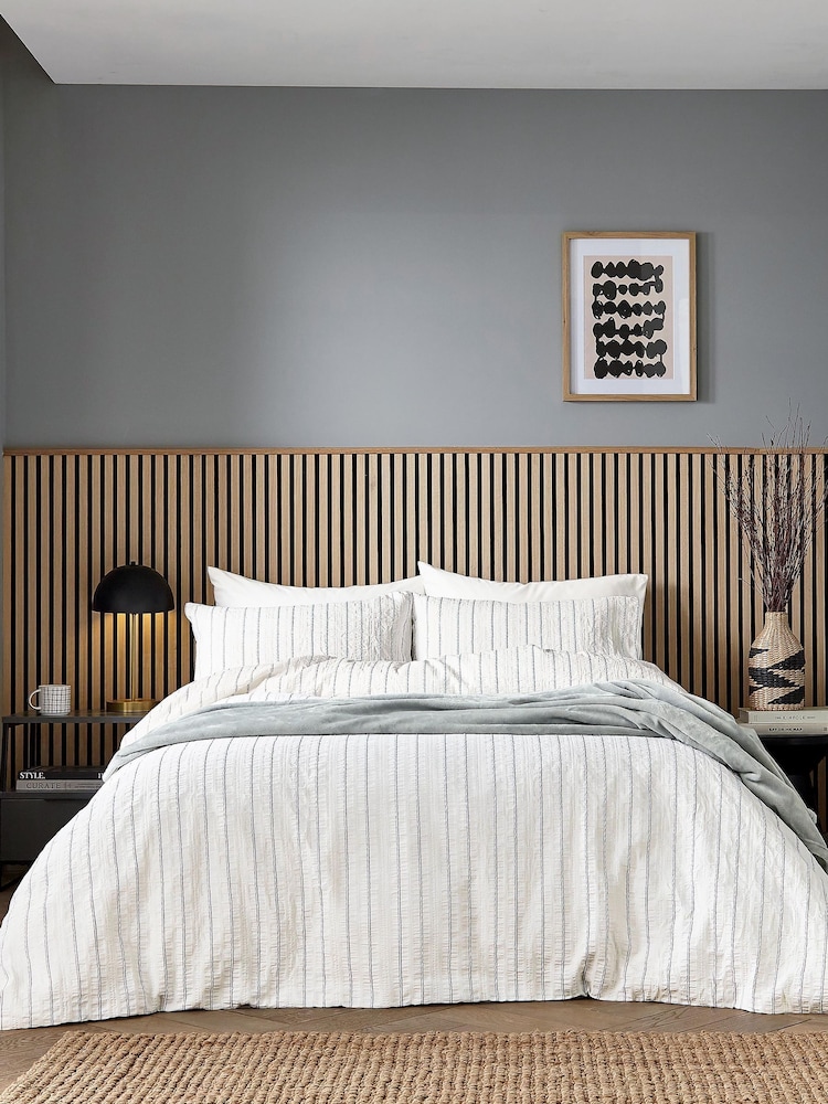 Helena Springfield Grey Waffle Stripe Cotton Rich Cover Set - Image 1 of 5 Helena Springfield Grey Waffle Stripe Cotton Rich Cover Set - Image 1 of 5
