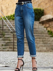 Sosandar Blue Petite Denim Girlfriend 100% Cotton Jeans - Image 2 of 5