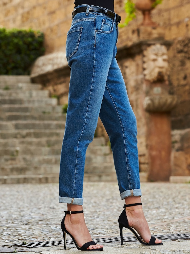 Sosandar Blue Petite Denim Girlfriend 100% Cotton Jeans - Image 4 of 5