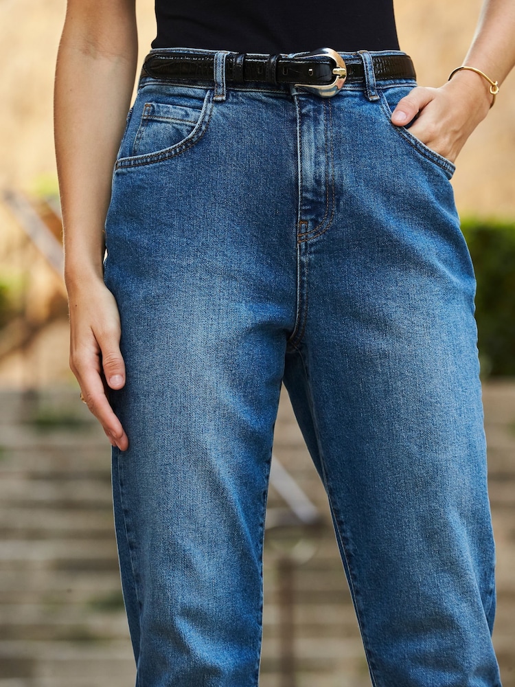 Sosandar Blue Petite Denim Girlfriend 100% Cotton Jeans - Image 5 of 5