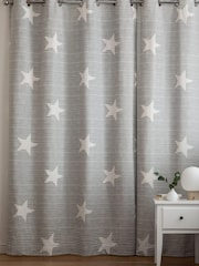 Grey Brushed Star Stripe Blackout Eyelet Curtains - Image 3 of 6