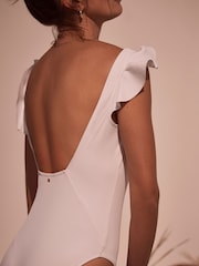 Mint Velvet White Rib Ruffle Square Neck Swimsuit - Image 2 of 7