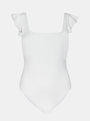Mint Velvet White Rib Ruffle Square Neck Swimsuit - Image 6 of 7